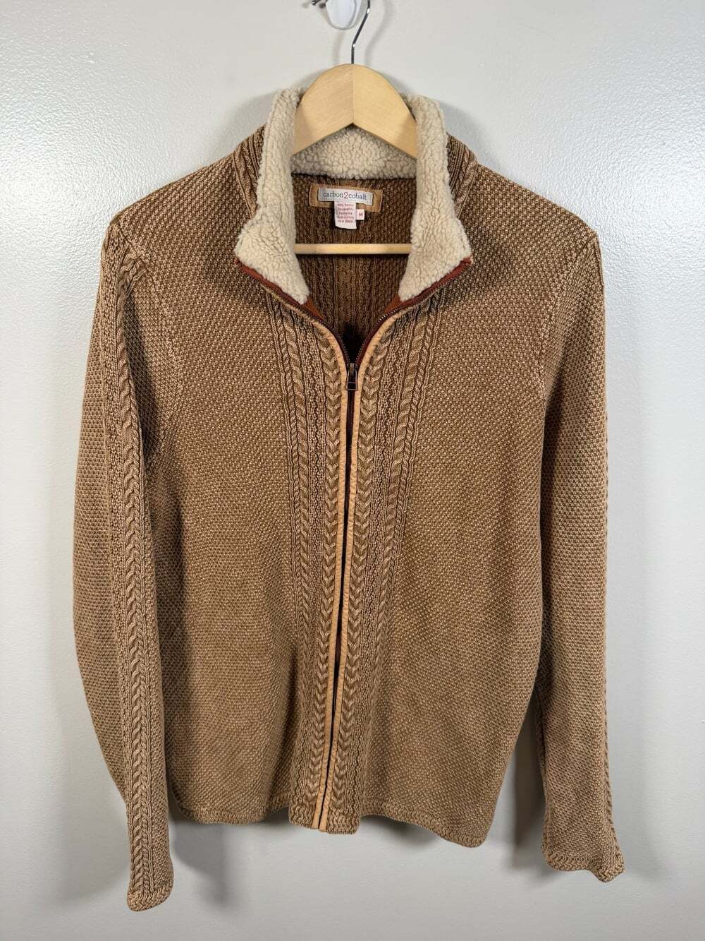 Carbon 2 Cobalt Wharf Fisherman Sweater Mens Size Medium Brown Zip Up Gorpcore